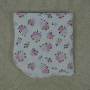 Luvable Friends Floral Baby Receiving Blanket Flannel White Pink Roses Flowers